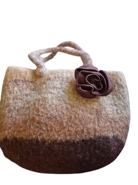 Brown Ombre Felt HandBag with Rose Accent Whimdical